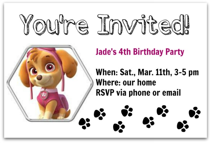 Paw Patrol birthday party invitation