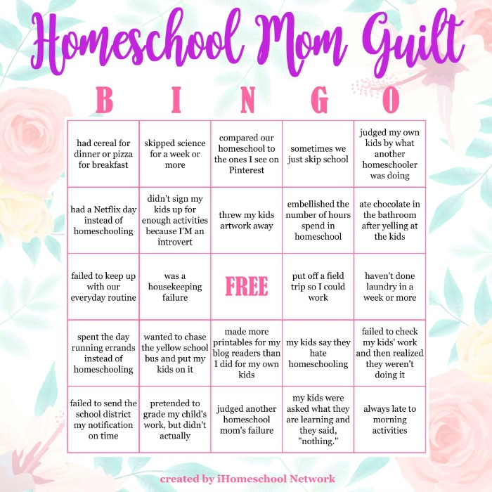 Homeschool Mom Guilt BINGO