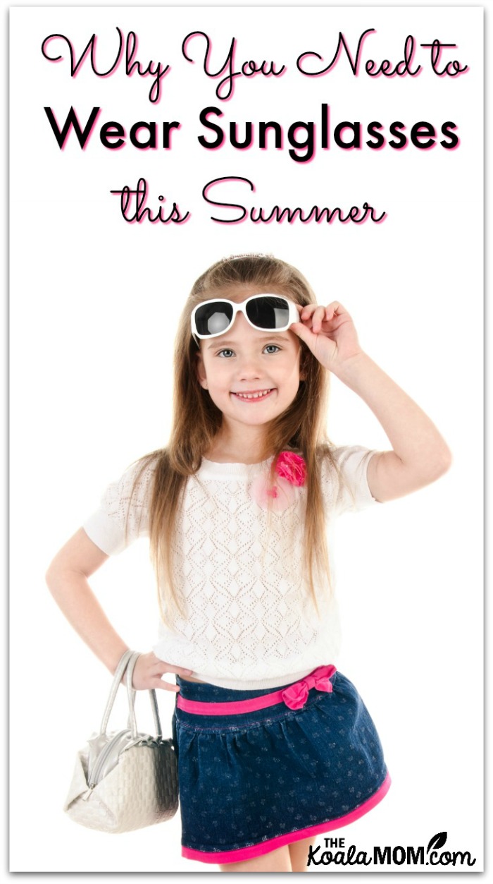 Why You Need to Wear Sunglasses this Summer (girl in a sundress lifts her sunglasses to smile at camera)