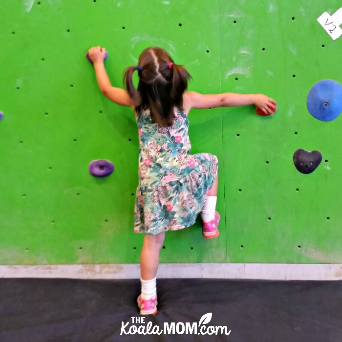 Four-year-old bouldering at Project Climbing in Cloverdale (Surrey, BC)