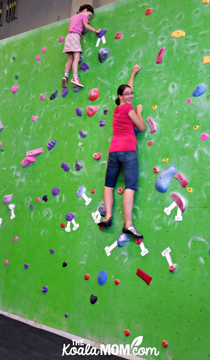 Sunshine and I bouldering together at Project Climbing Cloverdale