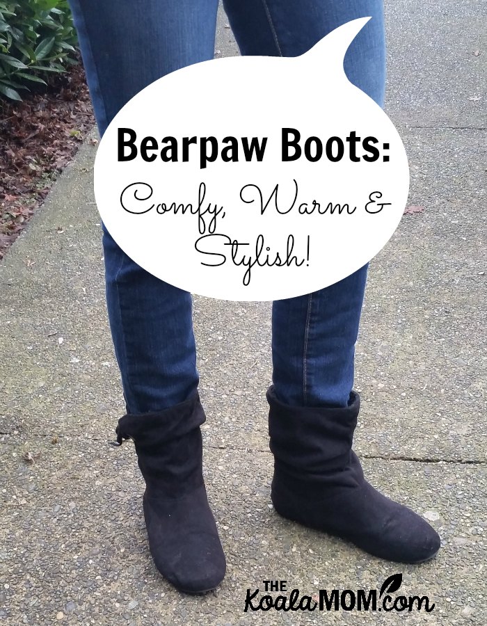 Bonnie wearing her black Haille boots from Bearpaw