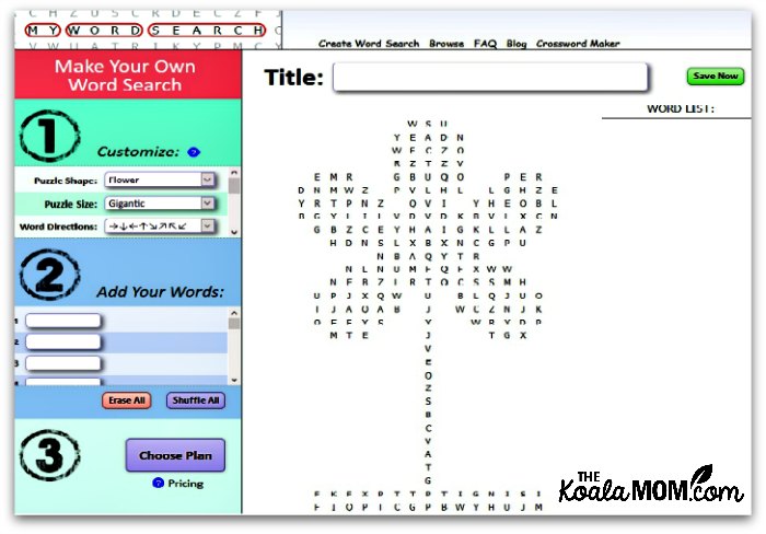 My Word Search is an easy-to-use online word puzzle maker that lets you create and customize word searches.