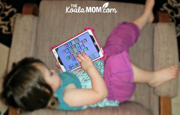 Two-year-old playing Starfall on our tablet.