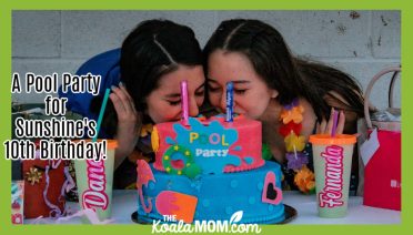 A Pool Party for Sunshine's 10th Birthday! Photo of two girls giggling behind a cake by Karla Quiñonez via Pexels.