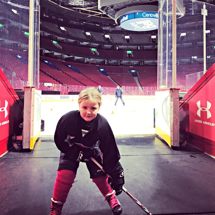 Six-year-old girl playing hockey