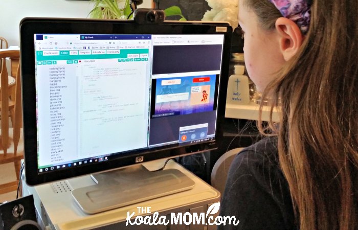 Sunshine taking an online kids coding class with CodeWizardsHQ.