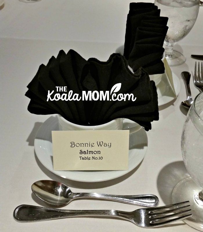 Fanny dinner setting for Bonnie Way at a fundraising gala