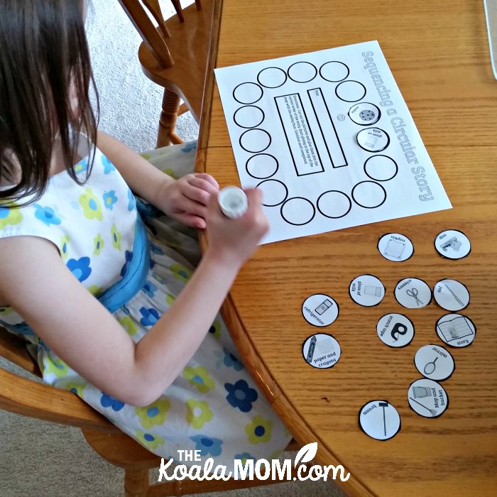 5-year-old Jade sequencing a circular story as part of the Home School Navigator language arts curriculum