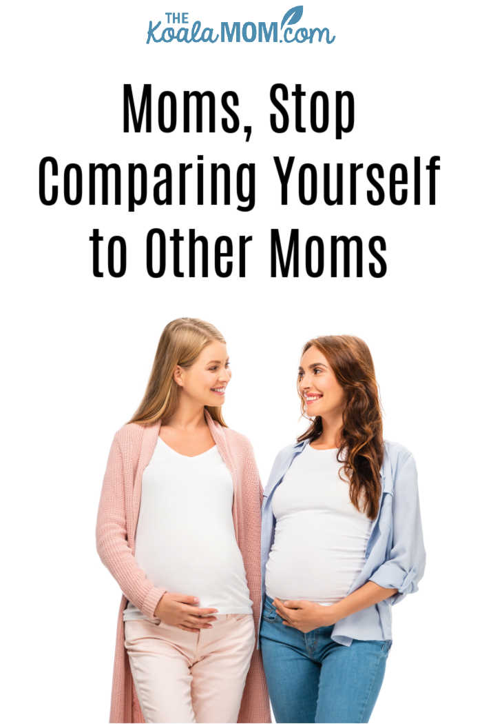 Moms, Stop Comparing Yourself to Other Moms. Photo of two different pregnant moms smiling at each other via Depositphotos.