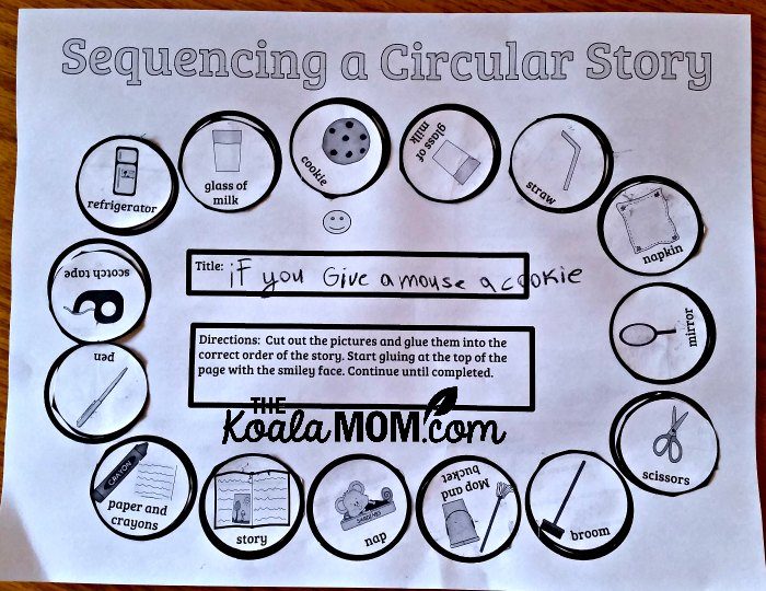 Sequencing a Circular story handout from Home School Navigator language arts curriculum for If You Give a Mouse a Cookie by Laura Numeroff