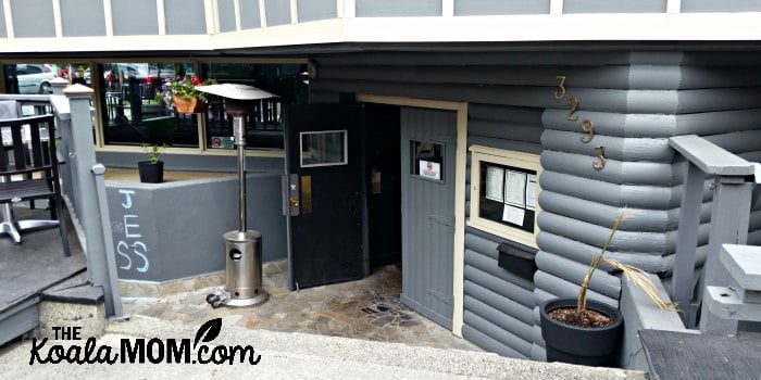 Entering the Blenheim Pub in Kitsilano for a family brunch.