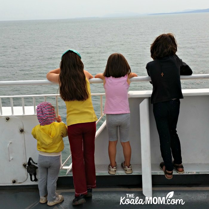 Girls watching the waves from a BC ferry on our way to family camps on Vancouver Island.