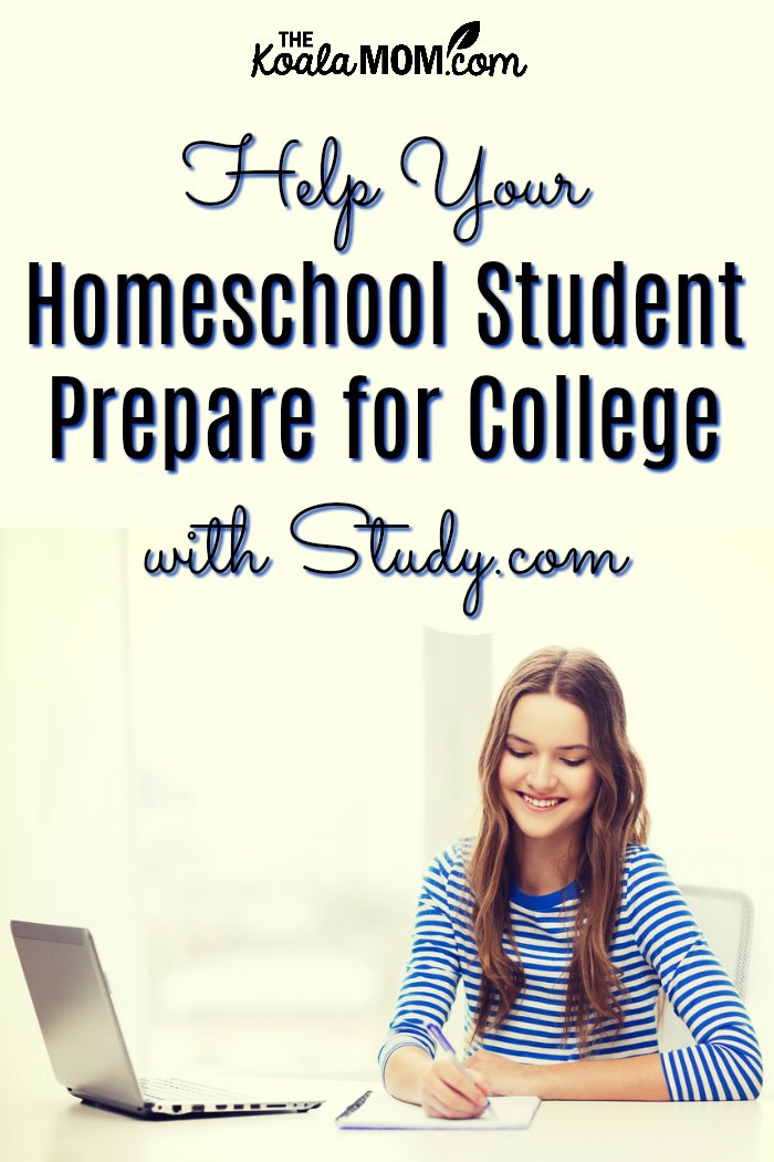 Help your homeschool student prepare for college with Study.com (with a girl studying next to her laptop)