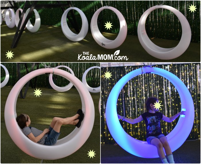 LED glowing swings at Glow Harvest in Langley, BC