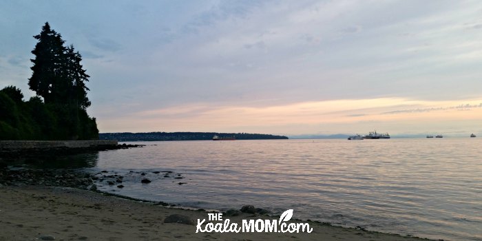 Ocean views from a beach in Stanley Park during a girls' night out bike ride. (Need some fun mom's night out ideas? This is one!)