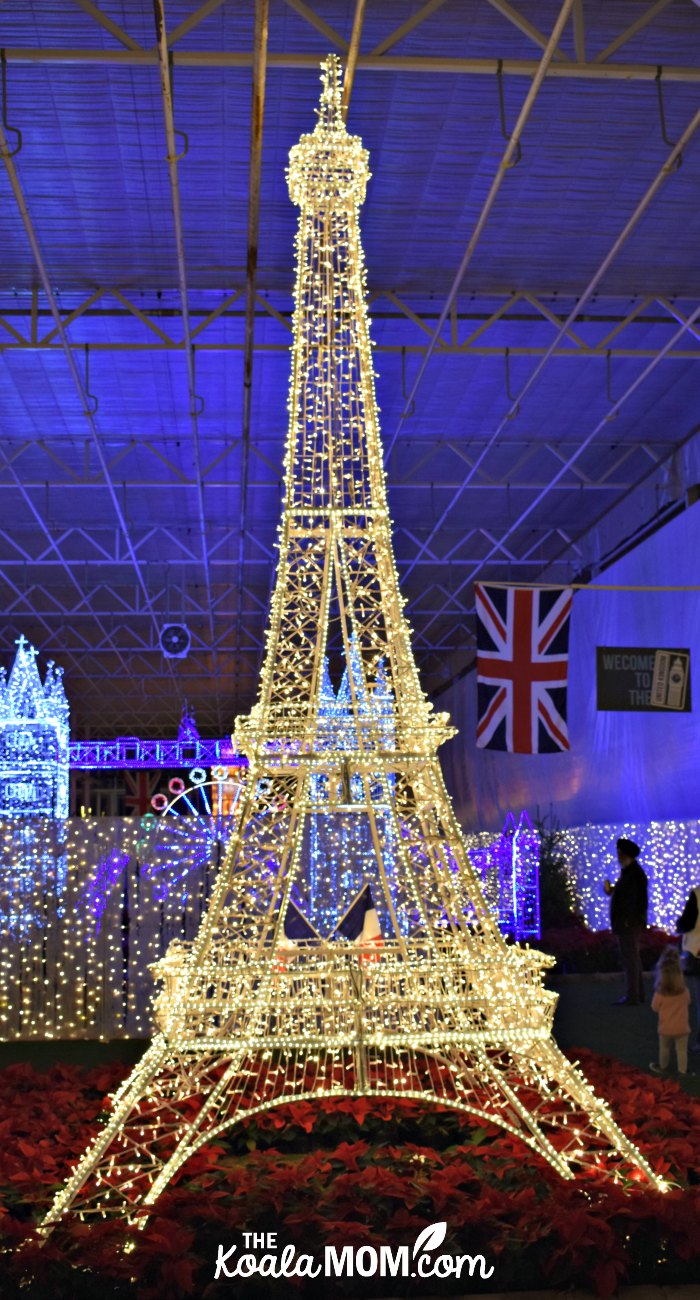 The Eiffel Tower in lights at Christmas Glow in Langley, BC.