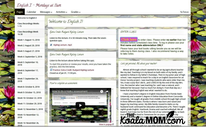 Big River Academy English I class - welcome screen.