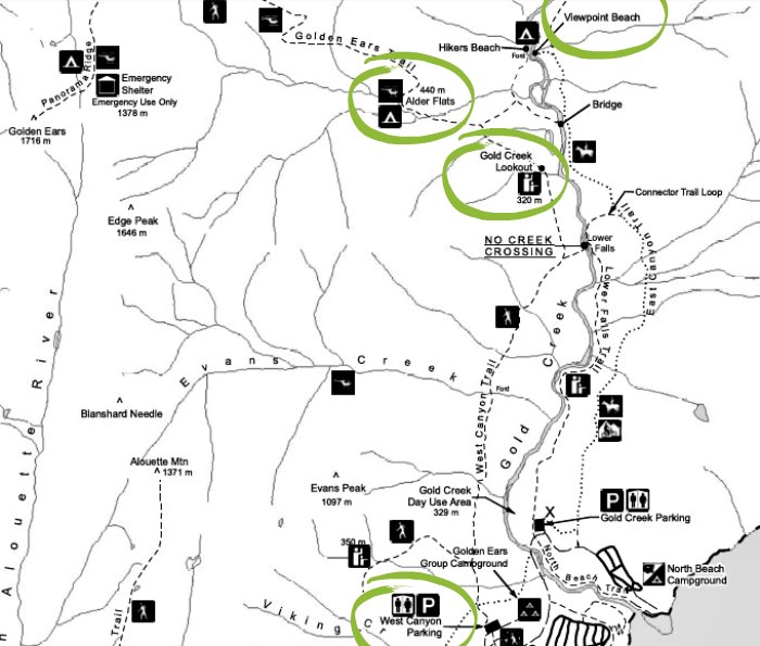 Trails map for Golden Ears Provincial Park, showing where we hiked on our moms weekend away.