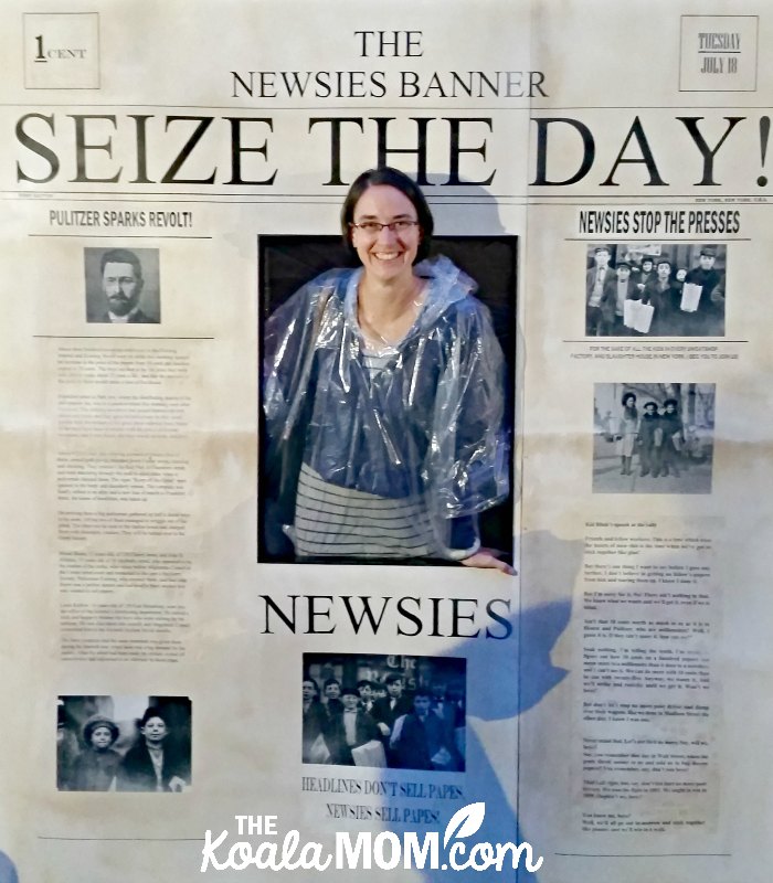 Bonnie Way in the Newsies photo booth at TUTS Vancouver