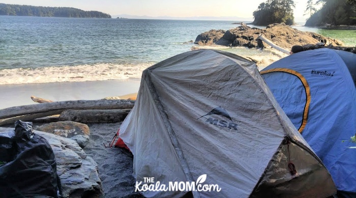 Tents on the beach at Thrasher Cove on the West Coast Trail.