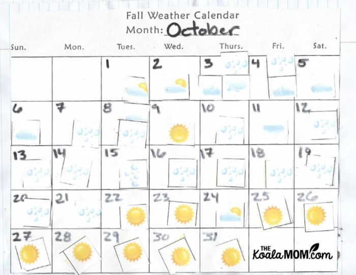 Fall weather calendar made by 6-year-old Jade