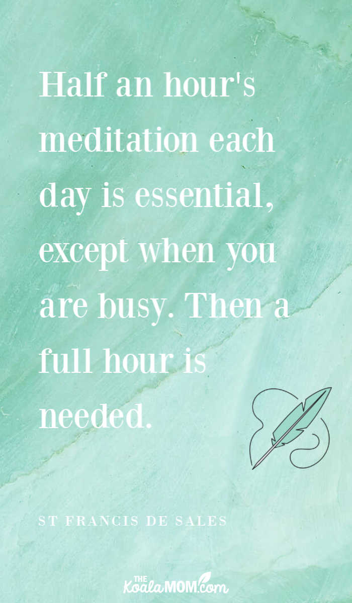 "Half an hour's meditation each day is essential, except when you are busy. Then a full hour is needed." ~ St. Francis de Sales