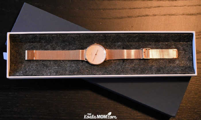 Nordgreen rose-gold women's watch in a box.