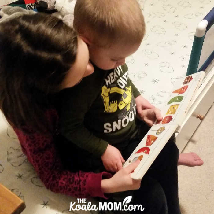 9yo sister reads The Very Hungry Caterpillar to her 2yo brother.