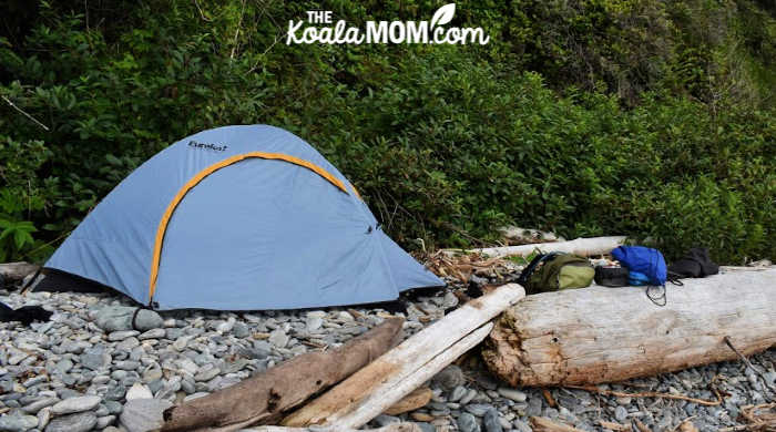 Two-man Eureka backpacking tent on Chin Beach.