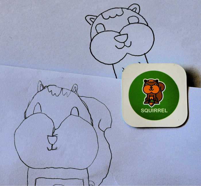 Squirrel drawings by Quincey and Pearl.