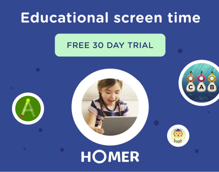 HOMER offers educational screen time with a FREE 30-day trial.