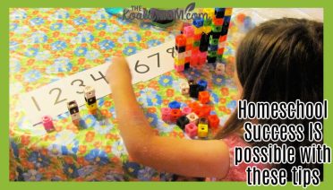 Homeschool Success IS possible with these tips. Photo of girl using linking cubes with a number line to do her math by Bonnie Way.