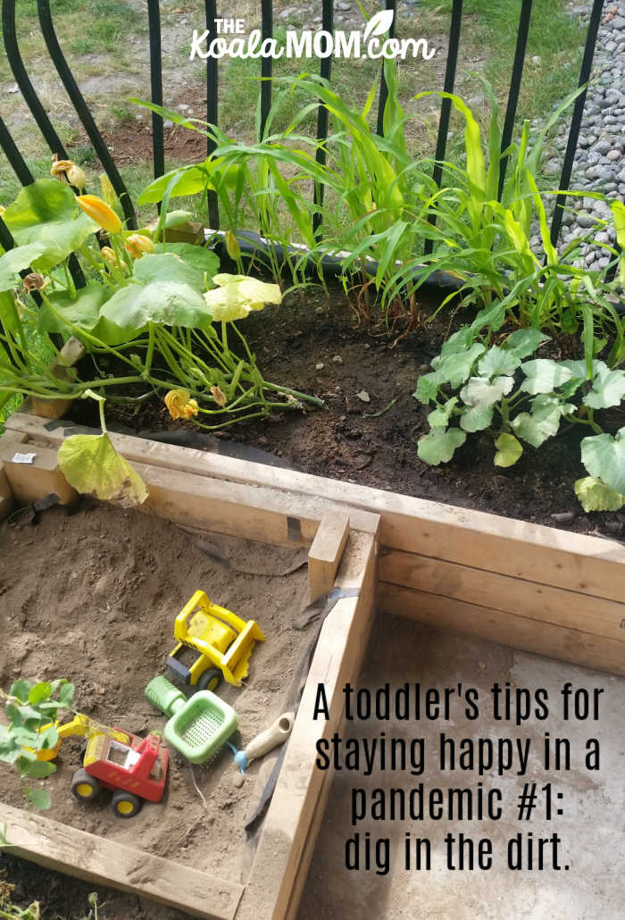 A toddler's tips for staying happy in a pandemic #1: dig in the dirt.
