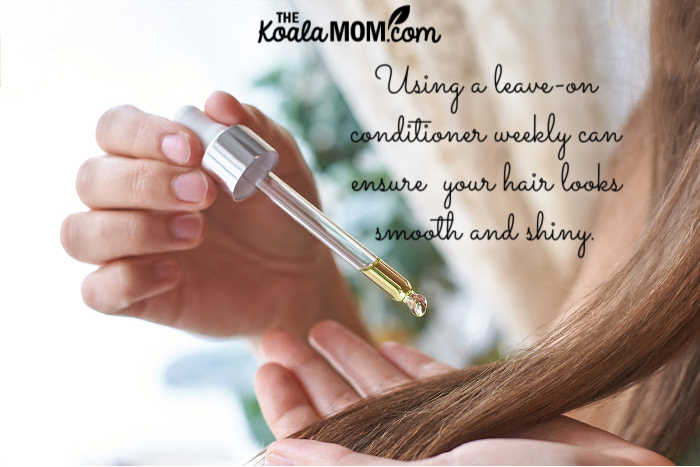 Using a leave-on conditioner weekly can ensure your hair looks smooth and shiny.