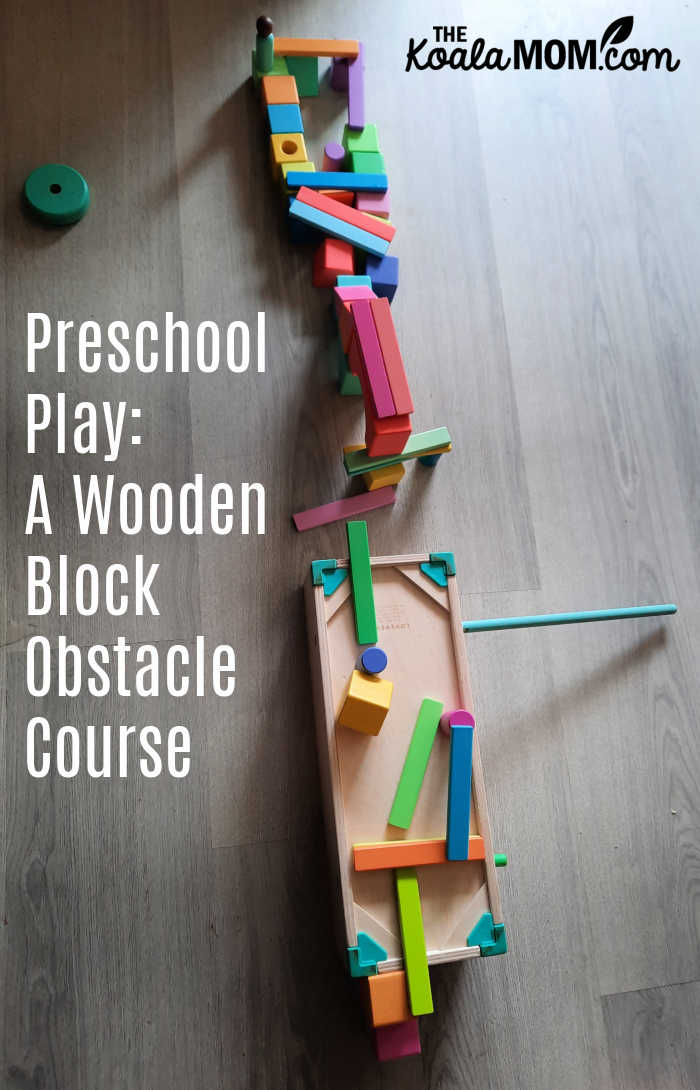 Preschool play idea: wooden block obstacle course.
