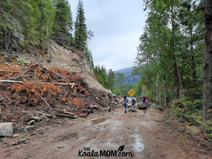 A rockslide blocks the Clearwater River Road.