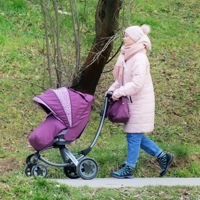 Mom walking her baby in a stroller. Photo via Pixabay.