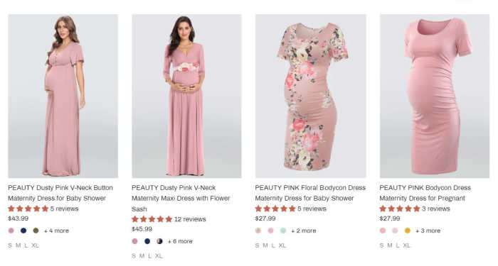 Four pink maternity dresses from Peauty.