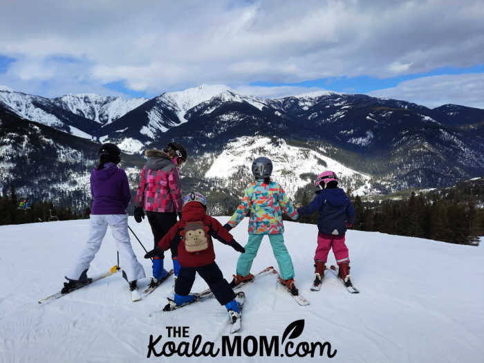 Five kids ready to ski the runs at Panorama Mountain Resort.