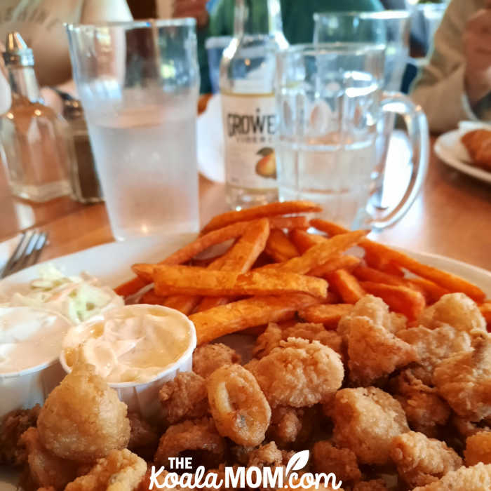 Calamari and yam fries at Dave's Fish & Chips in Steveston, BC.