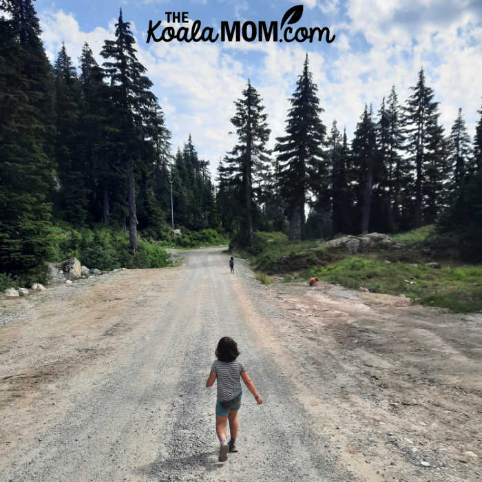 Girls walking down the Mt. Seymour ski runs in summer.