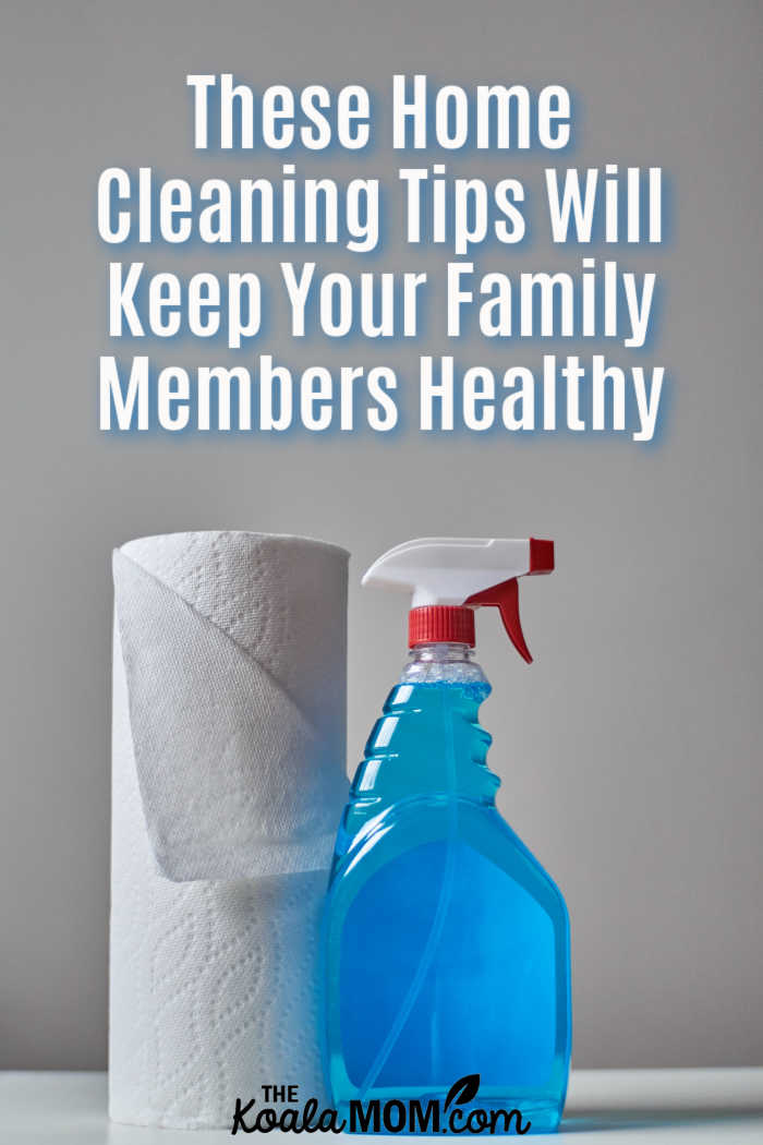 These Home Cleaning Tips Will Keep Your Family Members Healthy. Photo of paper towel roll and blue cleaning spray bottle by Crystal de Passillé-Chabot on Unsplash.