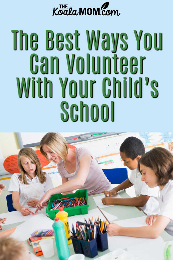 The Best Ways You Can Volunteer With Your Child’s School. Photo of mom helping with art class via Depositphotos.