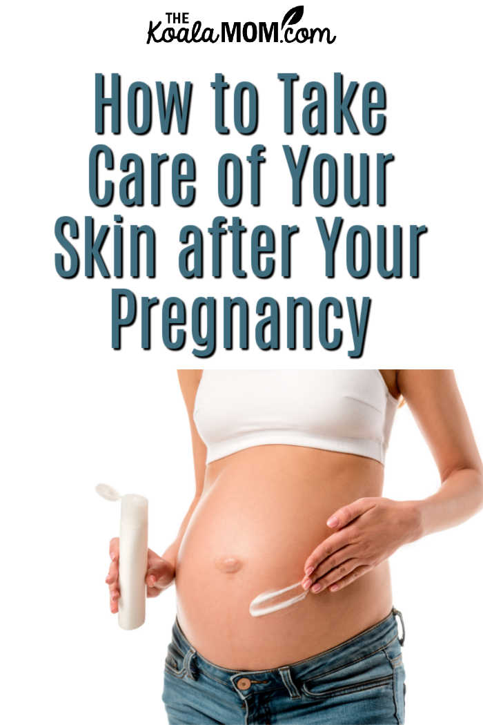 How to Take Care of Your Skin after Your Pregnancy. Photo of pregnancy woman applying lotion to her stomach via Depositphotos.