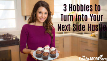 3 Hobbies to Turn into Your Next Side Hustle. Photo of woman holding tray of cupcakes via Depositphotos.