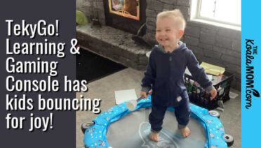 TekyGo! learning and gaming console has kids bouncing for joy! Photo of happy toddler bouncing on trampoline via C.H.