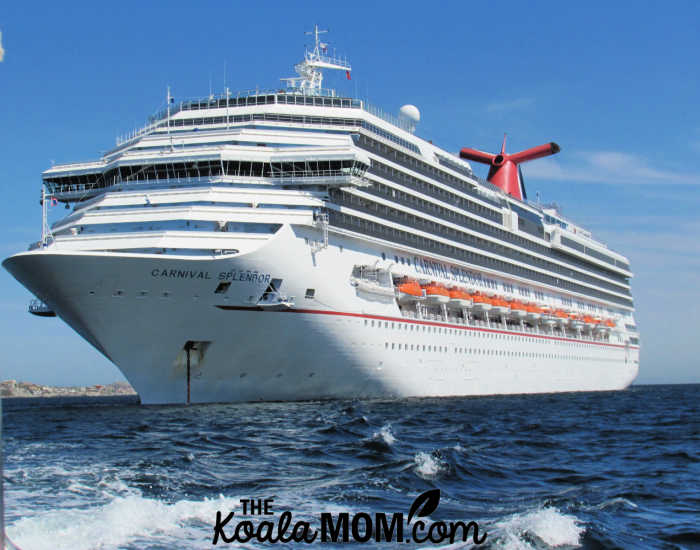 Carnival Splendour cruise ship moored in a bay in Mexico.