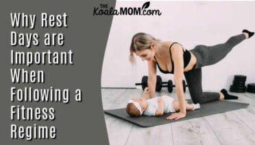 Why Rest Days are Important When Following a Fitness Regime. Photo of mom working out with baby via Depositphotos.
