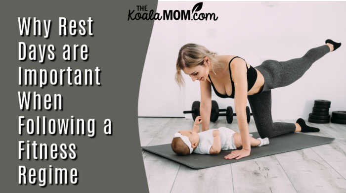 Why Rest Days are Important When Following a Fitness Regime. Photo of mom working out with baby via Depositphotos.